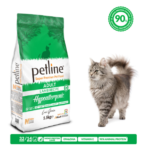 PETLINE SUPER PREMIUM ADULT CAT FOOD HYPOALLERGENIC LAMB SELECTION